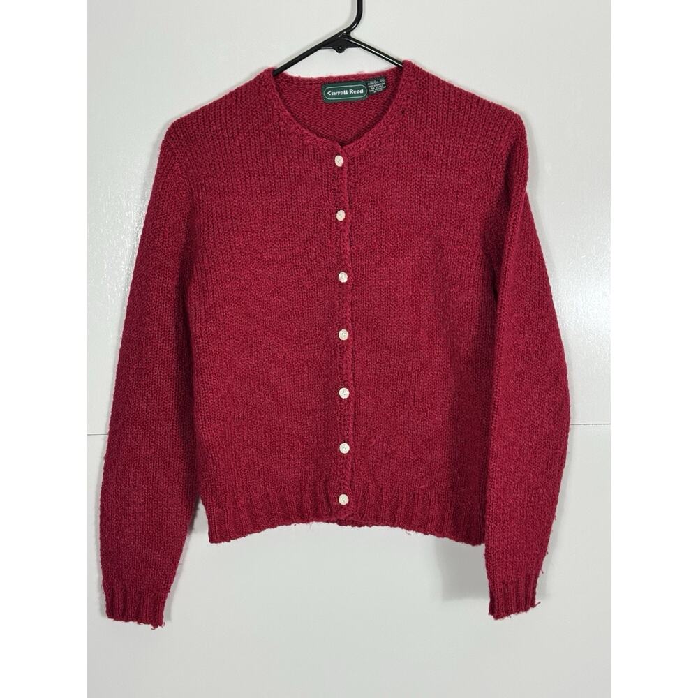 Vintage Red Carrol Reed Button Up Cardigan Acrylic Sweater